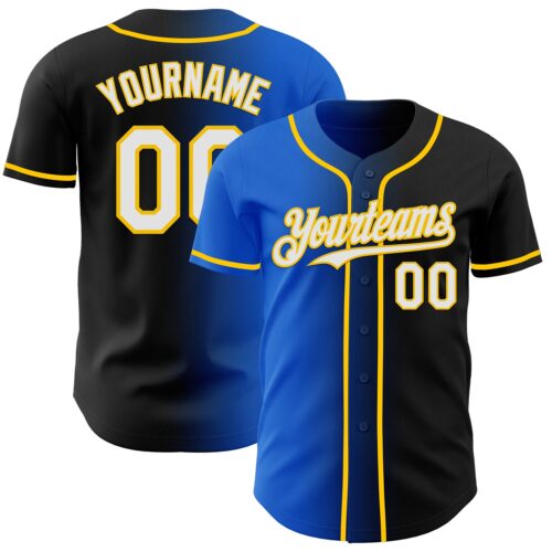 Gradient0938 Custom Black White Thunder Blue-Yellow Authentic Gradient Fashion Baseball Jersey