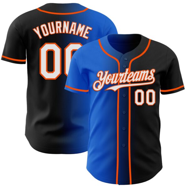 Custom Black White Thunder Blue-Orange Authentic Gradient Fashion Baseball Jersey