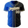 Custom Black White Thunder Blue-Old Gold Authentic Gradient Fashion Baseball Jersey