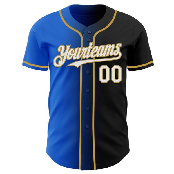 Custom Black White Thunder Blue-Old Gold Authentic Gradient Fashion Baseball Jersey