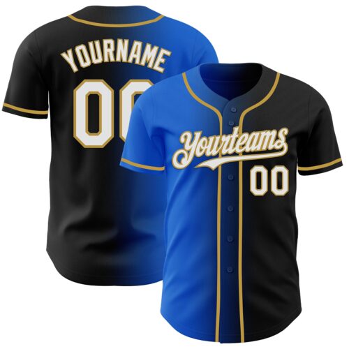 Gradient0940 Custom Black White Thunder Blue-Old Gold Authentic Gradient Fashion Baseball Jersey