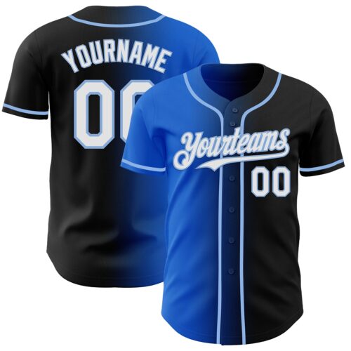 Gradient0942 Custom Black White Thunder Blue-Light Blue Authentic Gradient Fashion Baseball Jersey