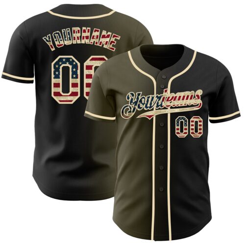 Gradient0943 Custom Black Vintage USA Flag Olive-Cream Authentic Gradient Fashion Baseball Jersey