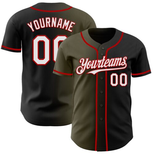 Gradient0944 Custom Black White Olive-Red Authentic Gradient Fashion Baseball Jersey