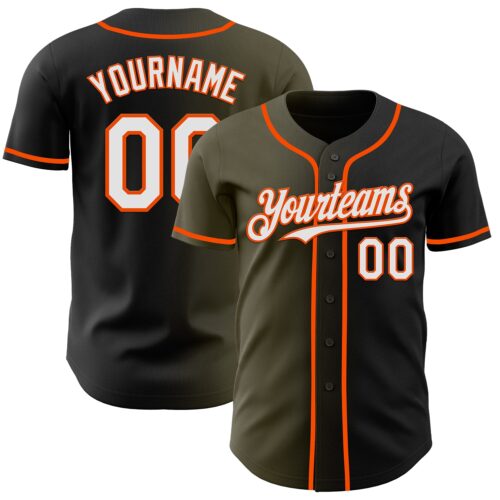 Gradient0945 Custom Black White Olive-Orange Authentic Gradient Fashion Baseball Jersey