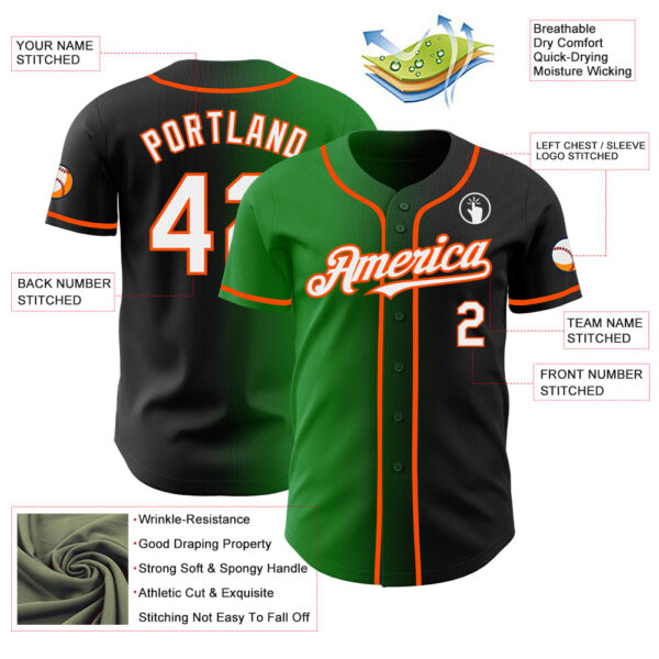 Custom Black White Grass Green-Orange Authentic Gradient Fashion Baseball Jersey