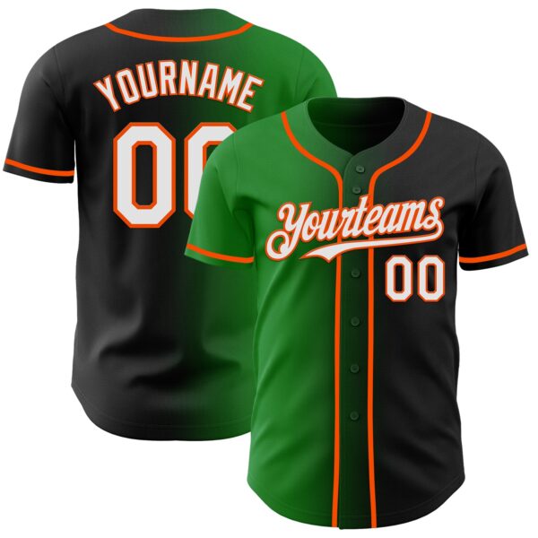 Custom Black White Grass Green-Orange Authentic Gradient Fashion Baseball Jersey