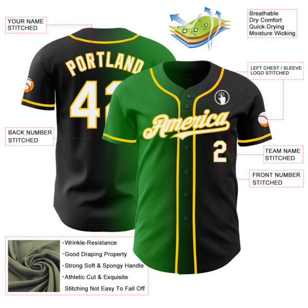 Custom Black White Grass Green-Yellow Authentic Gradient Fashion Baseball Jersey