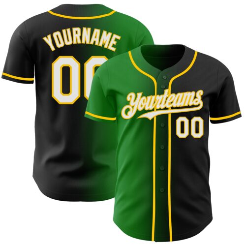 Gradient0947 Custom Black White Grass Green-Yellow Authentic Gradient Fashion Baseball Jersey