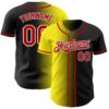 Custom Black Red Light Yellow-White Authentic Gradient Fashion Baseball Jersey