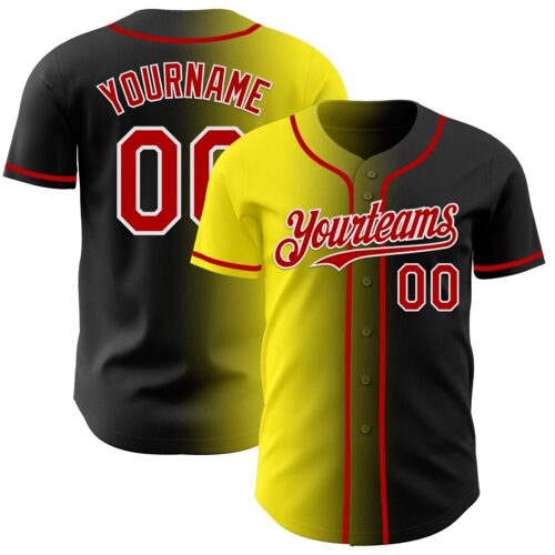 Gradient0948 Custom Black Red Light Yellow-White Authentic Gradient Fashion Baseball Jersey