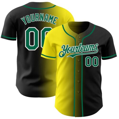 Gradient0949 Custom Black Kelly Green Light Yellow-White Authentic Gradient Fashion Baseball Jersey