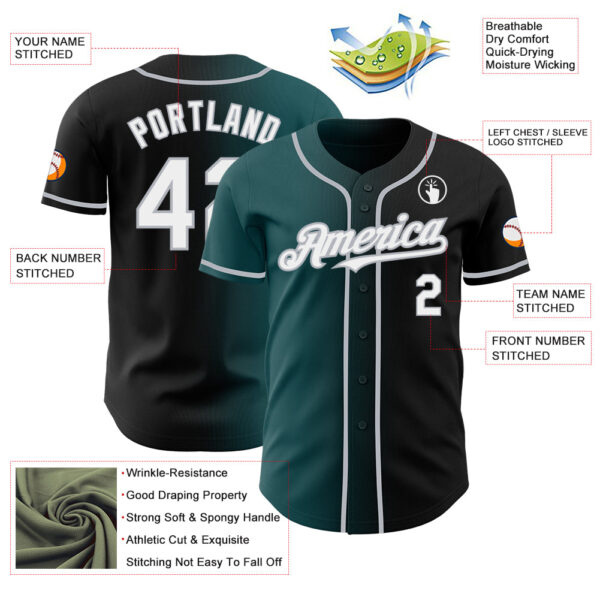 Custom Black White Midnight Green-Gray Authentic Gradient Fashion Baseball Jersey