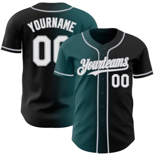 Gradient0950 Custom Black White Midnight Green-Gray Authentic Gradient Fashion Baseball Jersey