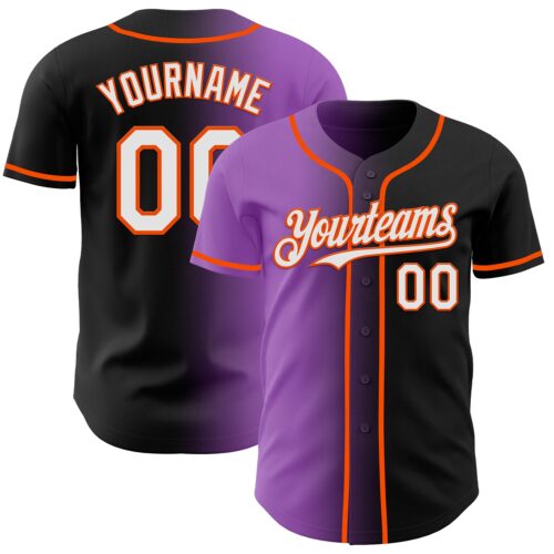Gradient0951 Custom Black White Medium Purple-Orange Authentic Gradient Fashion Baseball Jersey