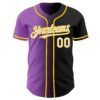Custom Black White Medium Purple-Yellow Authentic Gradient Fashion Baseball Jersey