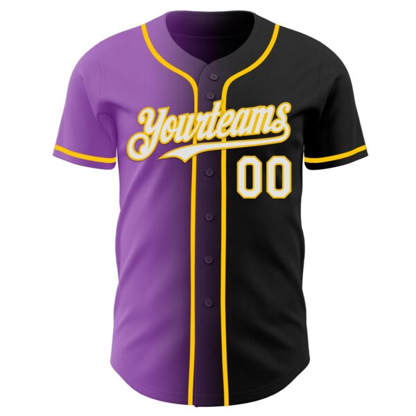 Custom Black White Medium Purple-Yellow Authentic Gradient Fashion Baseball Jersey