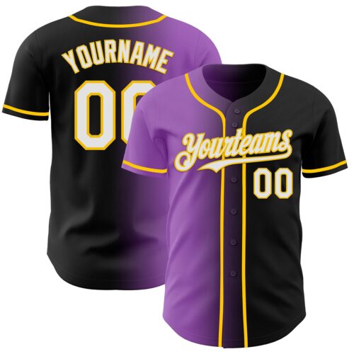Gradient0952 Custom Black White Medium Purple-Yellow Authentic Gradient Fashion Baseball Jersey