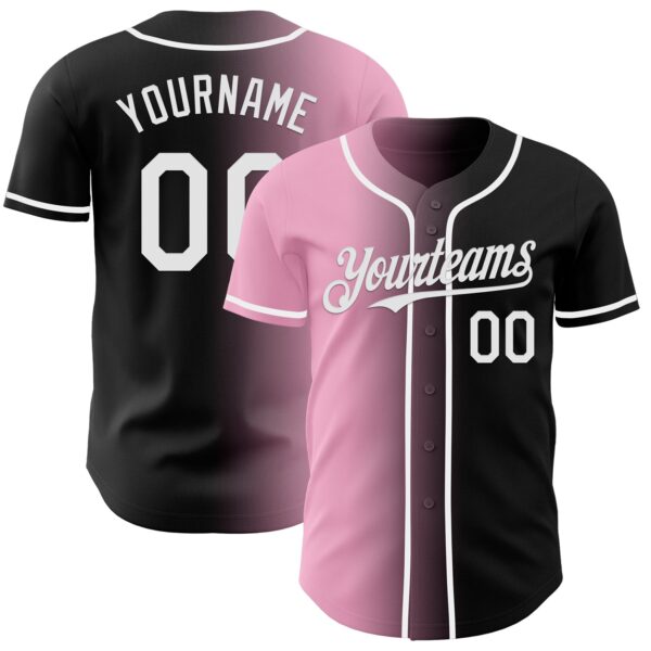 Custom Black White-Light Pink Authentic Gradient Fashion Baseball Jersey