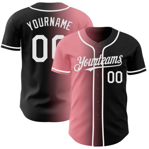 Gradient0954 Custom Black White-Medium Pink Authentic Gradient Fashion Baseball Jersey