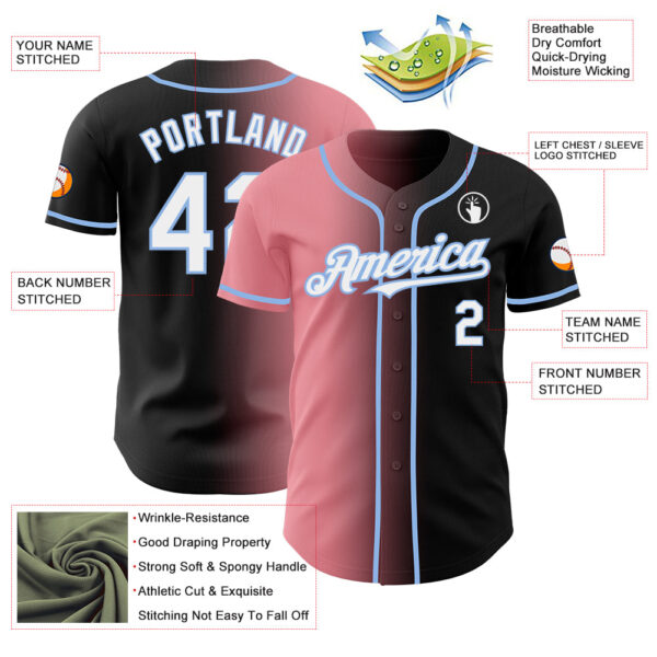 Custom Black White Medium Pink-Light Blue Authentic Gradient Fashion Baseball Jersey
