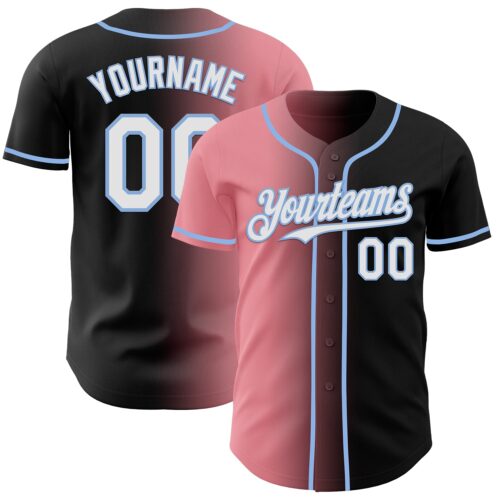 Gradient0955 Custom Black White Medium Pink-Light Blue Authentic Gradient Fashion Baseball Jersey