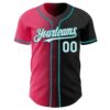 Custom Black White Neon Pink-Teal Authentic Gradient Fashion Baseball Jersey