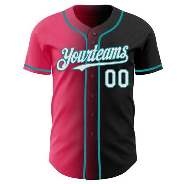 Custom Black White Neon Pink-Teal Authentic Gradient Fashion Baseball Jersey