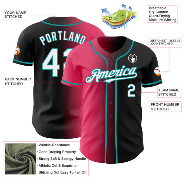 Custom Black White Neon Pink-Teal Authentic Gradient Fashion Baseball Jersey