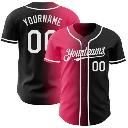 Gradient0957 Custom Black White-Neon Pink Authentic Gradient Fashion Baseball Jersey