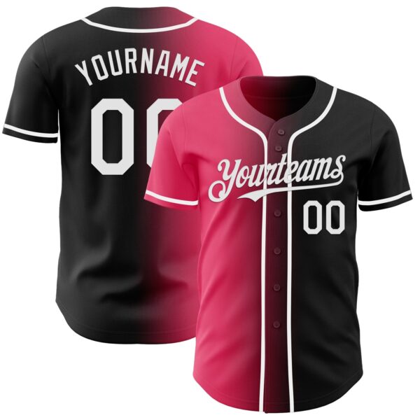 Custom Black White-Neon Pink Authentic Gradient Fashion Baseball Jersey
