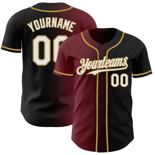 Gradient0959 Custom Black White Burgundy-Old Gold Authentic Gradient Fashion Baseball Jersey
