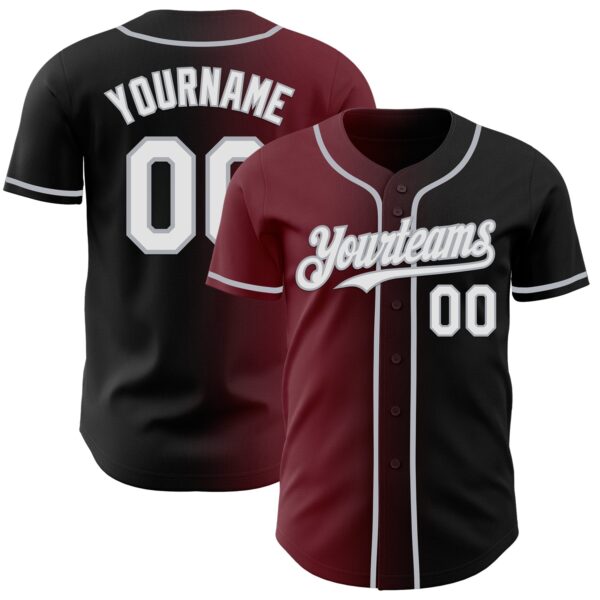 Custom Black White Burgundy-Gray Authentic Gradient Fashion Baseball Jersey