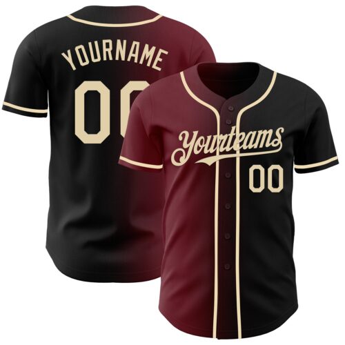 Gradient0961 Custom Black Cream-Burgundy Authentic Gradient Fashion Baseball Jersey