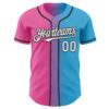 Custom Sky Blue White Pink-Black Authentic Gradient Fashion Baseball Jersey