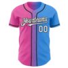 Custom Electric Blue White Pink-Black Authentic Gradient Fashion Baseball Jersey