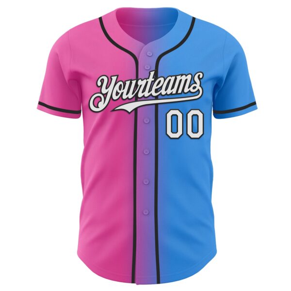 Custom Electric Blue White Pink-Black Authentic Gradient Fashion Baseball Jersey