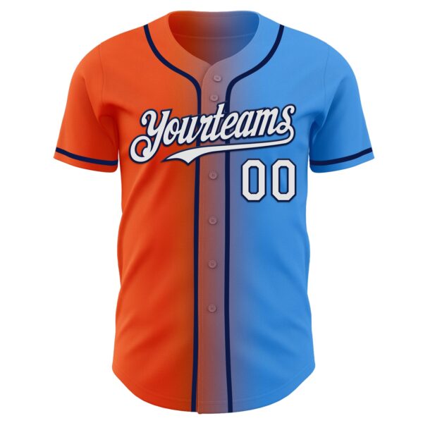 Custom Electric Blue White Orange-Navy Authentic Gradient Fashion Baseball Jersey