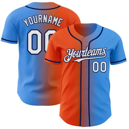 Gradient0964 Custom Electric Blue White Orange-Navy Authentic Gradient Fashion Baseball Jersey
