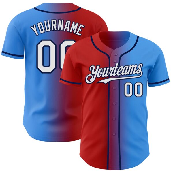 Custom Electric Blue White Red-Navy Authentic Gradient Fashion Baseball Jersey