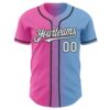 Custom Light Blue White Pink-Black Authentic Gradient Fashion Baseball Jersey