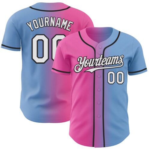 Gradient0966 Custom Light Blue White Pink-Black Authentic Gradient Fashion Baseball Jersey