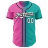 Custom Aqua White Pink-Black Authentic Gradient Fashion Baseball Jersey