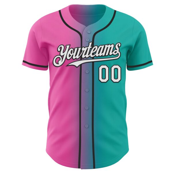 Custom Aqua White Pink-Black Authentic Gradient Fashion Baseball Jersey