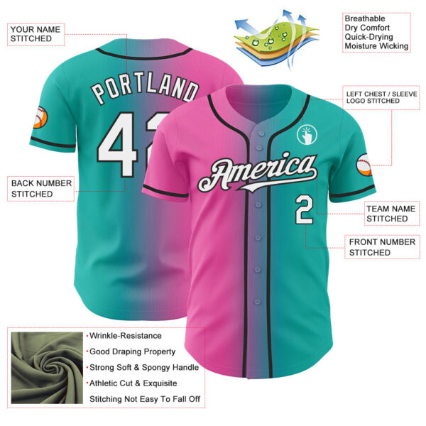 Custom Aqua White Pink-Black Authentic Gradient Fashion Baseball Jersey
