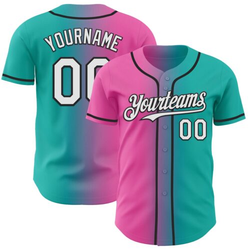 Gradient0967 Custom Aqua White Pink-Black Authentic Gradient Fashion Baseball Jersey