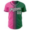 Custom Kelly Green White Pink-Black Authentic Gradient Fashion Baseball Jersey