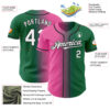 Custom Kelly Green White Pink-Black Authentic Gradient Fashion Baseball Jersey