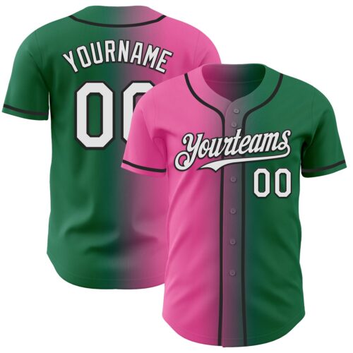 Gradient0968 Custom Kelly Green White Pink-Black Authentic Gradient Fashion Baseball Jersey