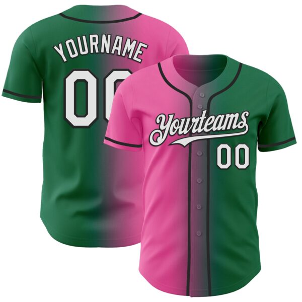 Custom Kelly Green White Pink-Black Authentic Gradient Fashion Baseball Jersey